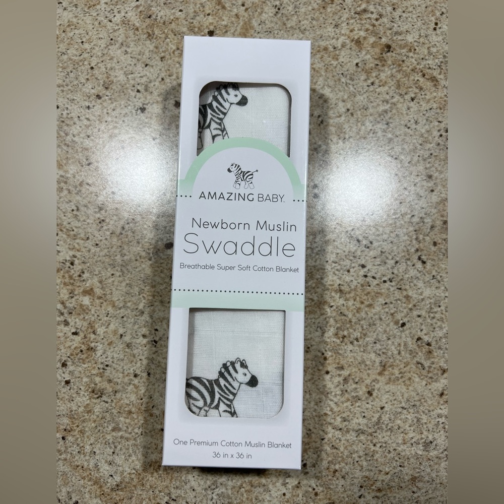 NWT Amazing Baby Zebra Muslin Swaddle Blanket